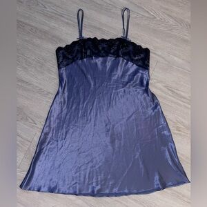 Cabernet Midnight Blue Satin Chemise with Lace